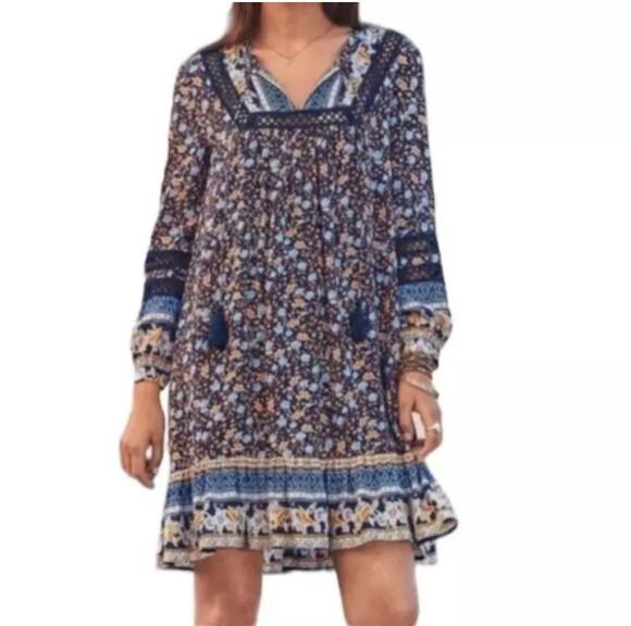 Sundance Dresses & Skirts - Sundance Floral Simona Dress Tunic Crochet Blue S Boho Prairie Cottage Core